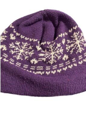 Unbranded Women’s Cozy Winter Purple and White Snowflake Knit Beanie Ski Hat OS